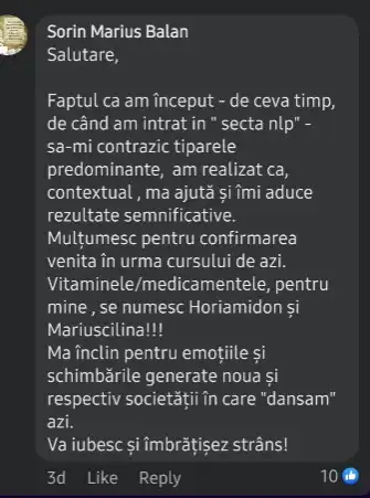 Mesaj primit de la un cursant NLP Mania