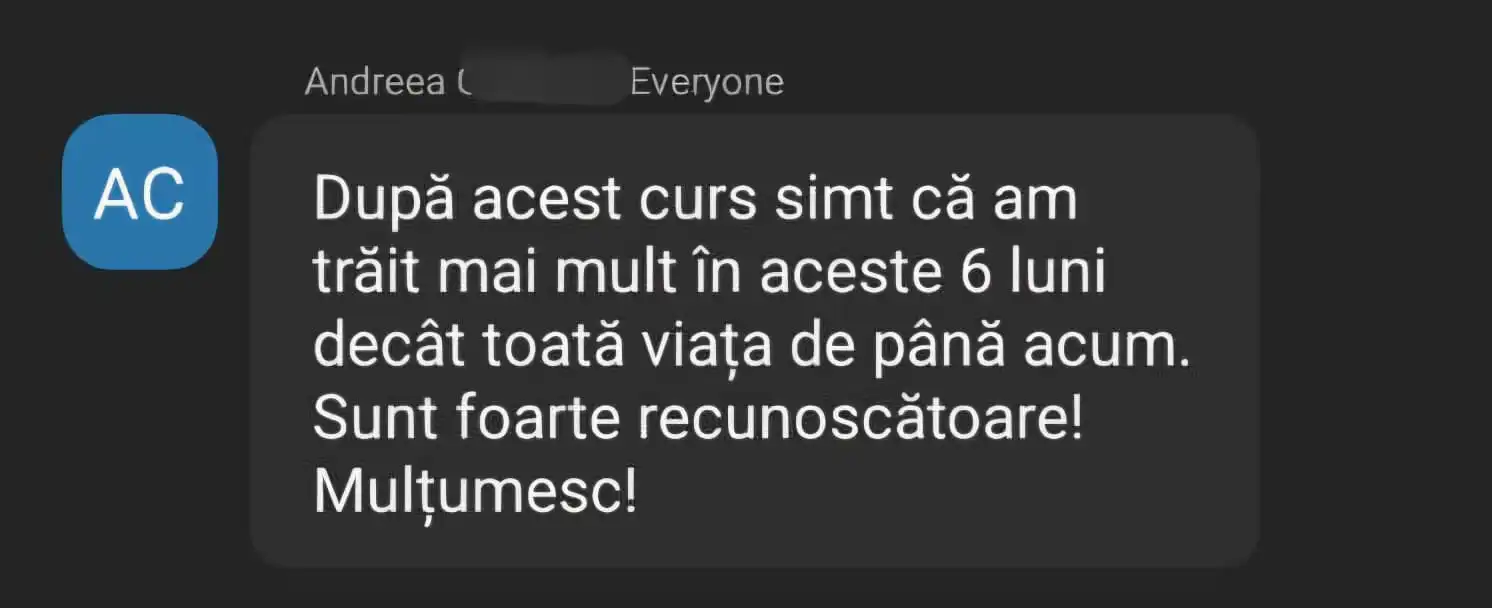 Mesaj primit de la un cursant NLP Mania