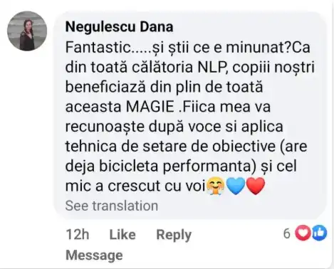 Mesaj primit de la un cursant NLP Mania