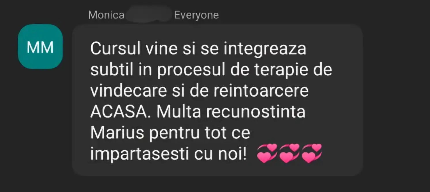 Mesaj primit de la un cursant NLP Mania
